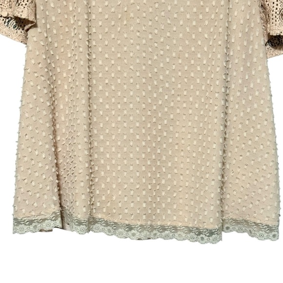 One September | Anthropologie Cora Clip Dot Textured Lace Sleeve Romantic Blouse - Picture 4 of 10